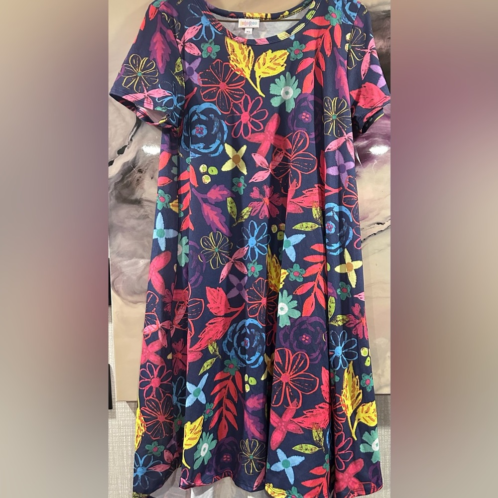Lularoe Carly sz XS in bright multi-colored floral pattern